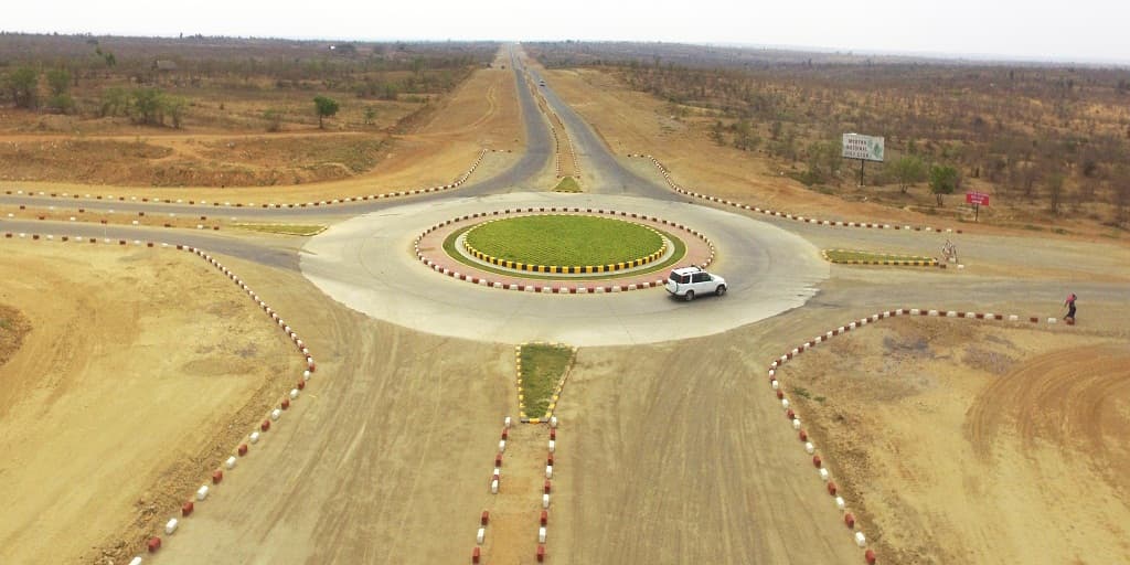 View of a roundabout connecting to the highway