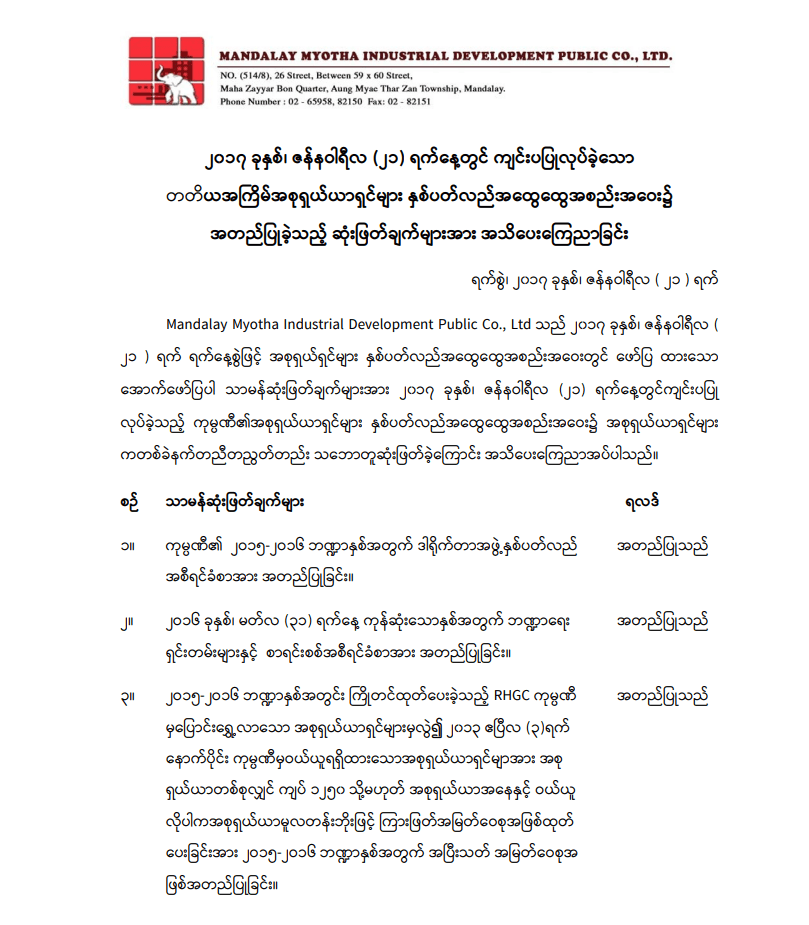 3rd MMID AGM Decision